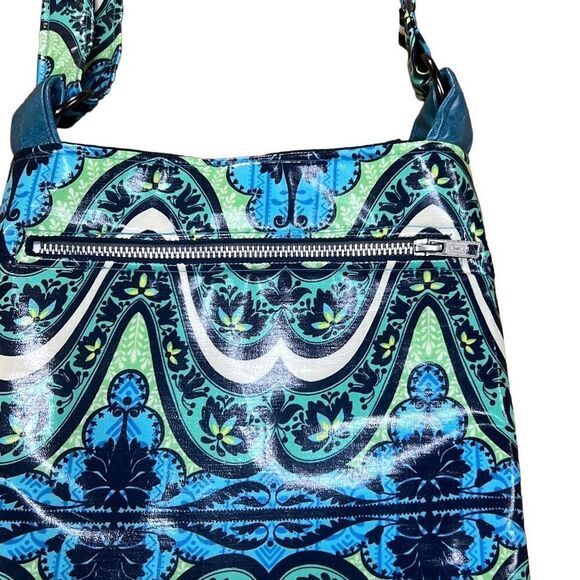 Women’s Blue funky fun vinyl Floral handmade Print Shoulder Bag Size Medium - Picture 4 of 15
